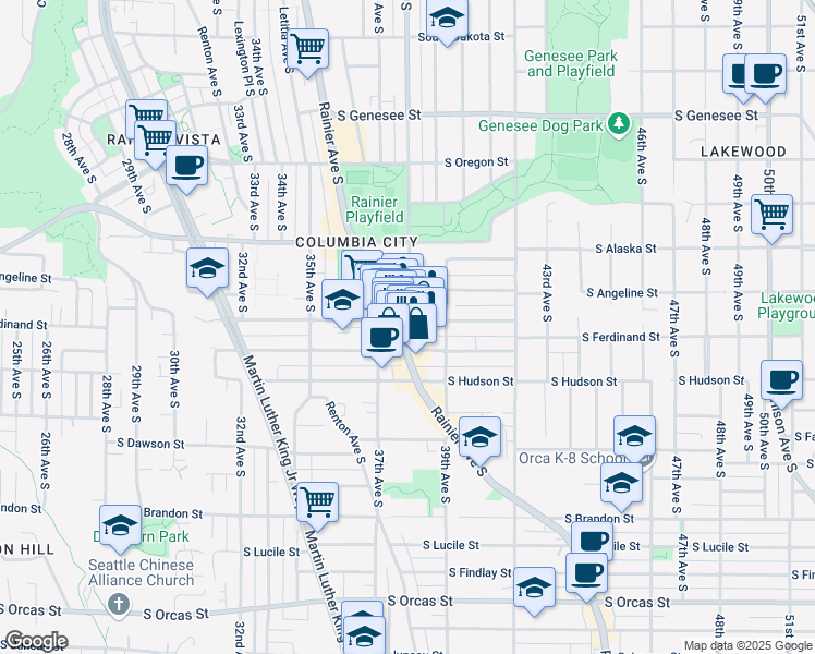 map of restaurants, bars, coffee shops, grocery stores, and more near 3822 South Edmunds Street in Seattle