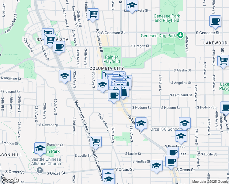 map of restaurants, bars, coffee shops, grocery stores, and more near 3703 South Edmunds Street in Seattle