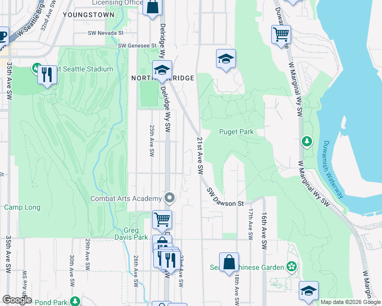 map of restaurants, bars, coffee shops, grocery stores, and more near 4810 23rd Avenue Southwest in Seattle