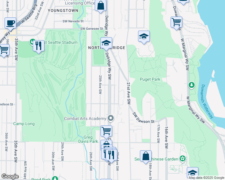 map of restaurants, bars, coffee shops, grocery stores, and more near 4804 Delridge Way Southwest in Seattle