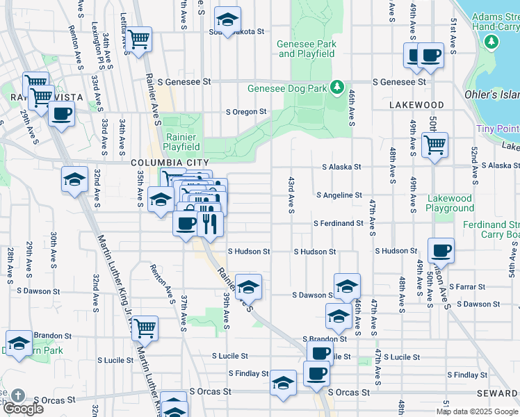 map of restaurants, bars, coffee shops, grocery stores, and more near 3946 South Edmunds Street in Seattle
