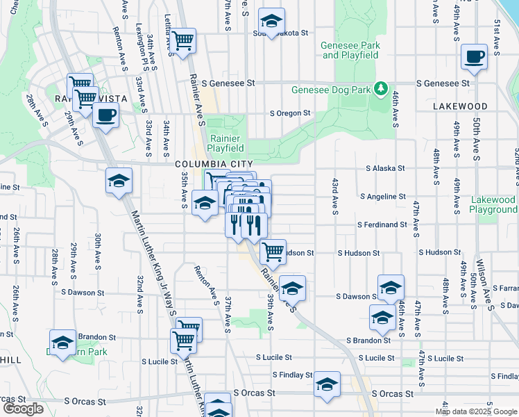 map of restaurants, bars, coffee shops, grocery stores, and more near 3822 South Edmunds Street in Seattle