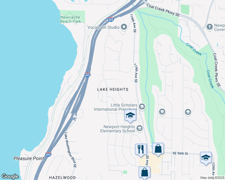 map of restaurants, bars, coffee shops, grocery stores, and more near 5009 117th Avenue Southeast in Bellevue