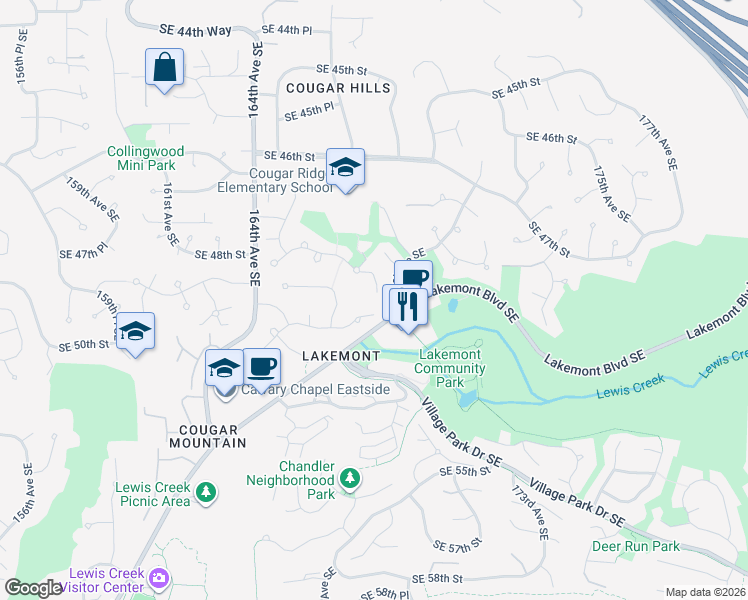 map of restaurants, bars, coffee shops, grocery stores, and more near 16759 Southeast 48th Place in Bellevue
