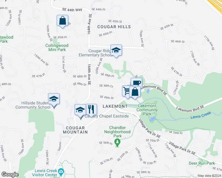 map of restaurants, bars, coffee shops, grocery stores, and more near 4853 167th Avenue Southeast in Bellevue