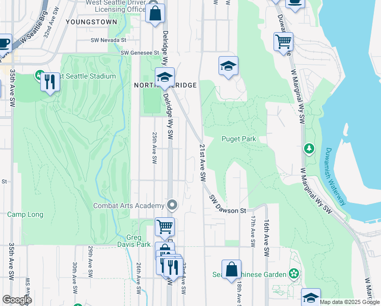 map of restaurants, bars, coffee shops, grocery stores, and more near 4810 23rd Avenue Southwest in Seattle