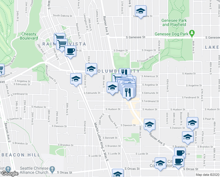 map of restaurants, bars, coffee shops, grocery stores, and more near 3518 South Edmunds Street in Seattle