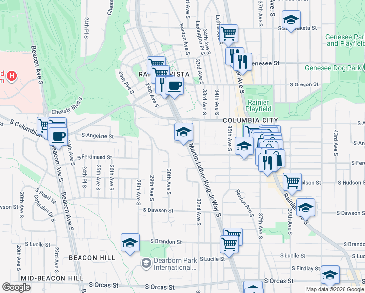 map of restaurants, bars, coffee shops, grocery stores, and more near 3016 South Edmunds Street in Seattle