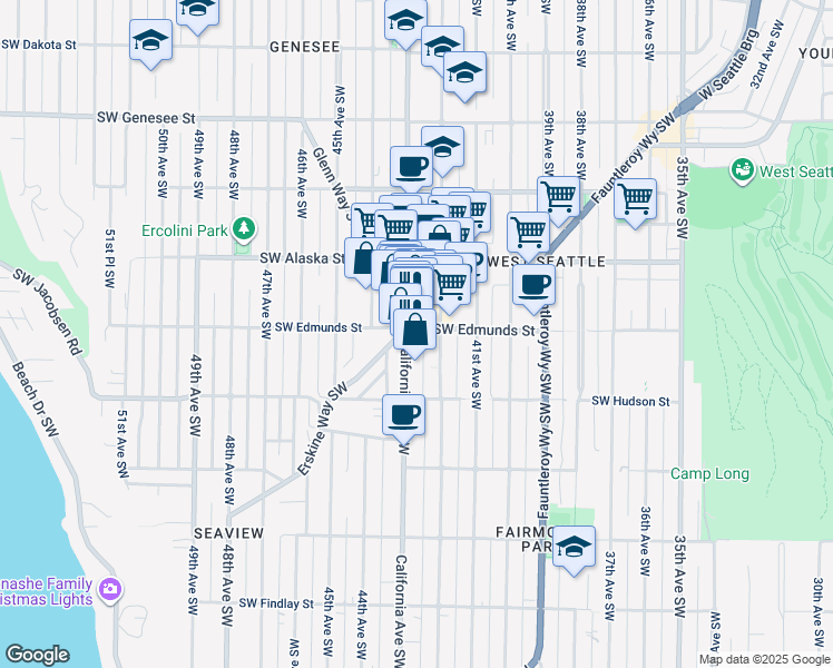 map of restaurants, bars, coffee shops, grocery stores, and more near in Seattle