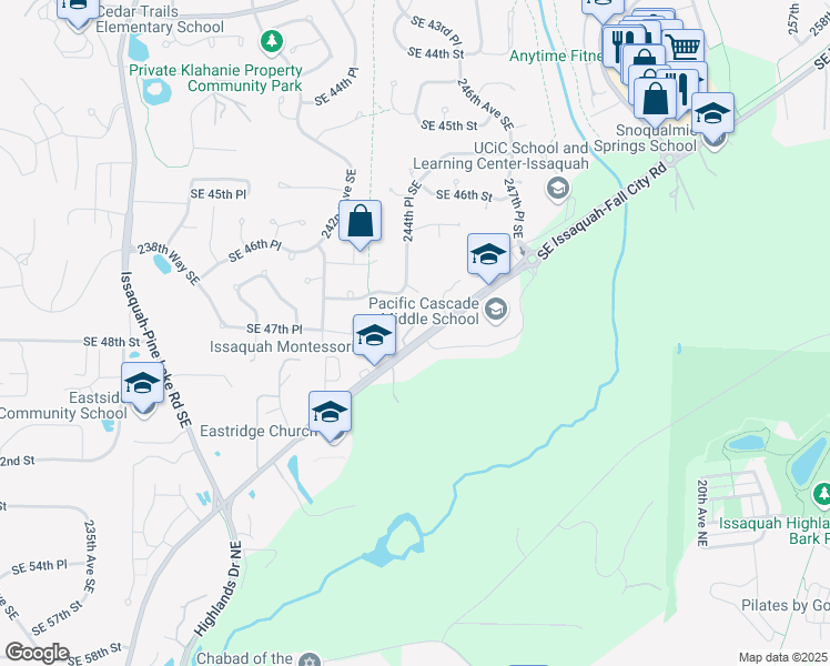 map of restaurants, bars, coffee shops, grocery stores, and more near 4753 244th Court Southeast in Issaquah