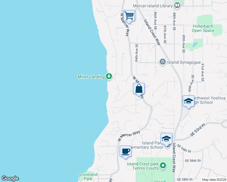 map of restaurants, bars, coffee shops, grocery stores, and more near 4845 Forest Avenue Southeast in Mercer Island