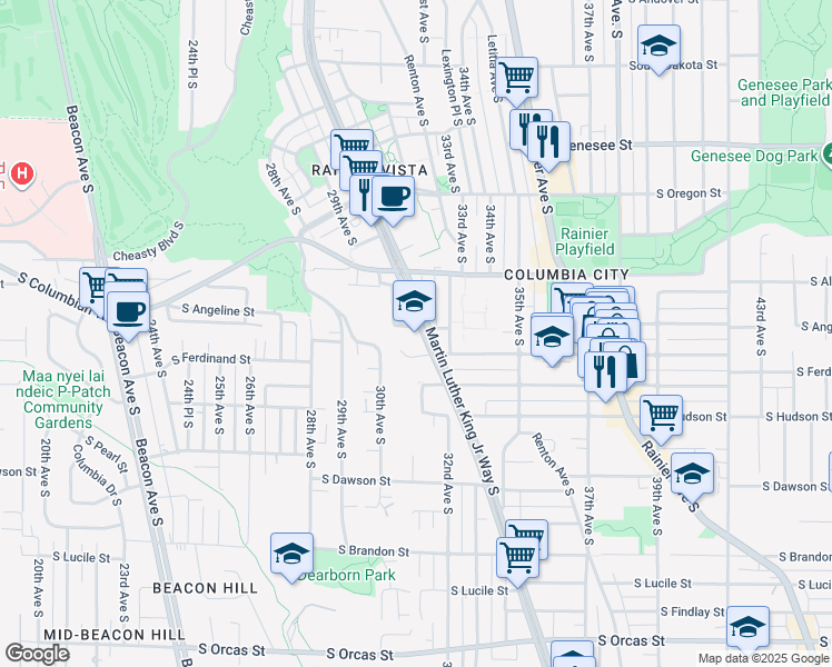 map of restaurants, bars, coffee shops, grocery stores, and more near 3016 South Edmunds Street in Seattle