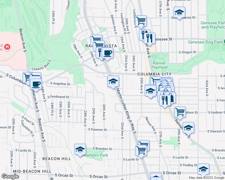 map of restaurants, bars, coffee shops, grocery stores, and more near 3016 South Edmunds Street in Seattle