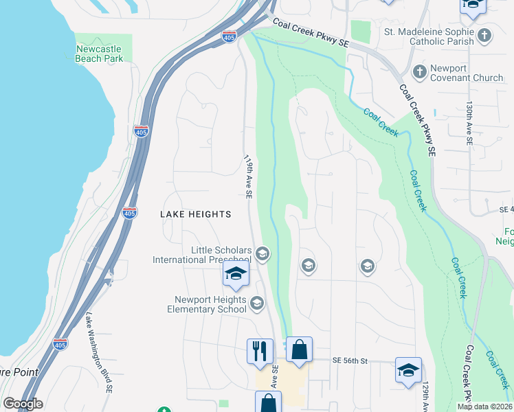 map of restaurants, bars, coffee shops, grocery stores, and more near 4918 119th Avenue Southeast in Bellevue