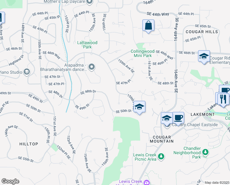map of restaurants, bars, coffee shops, grocery stores, and more near 4813 158th Avenue Southeast in Bellevue