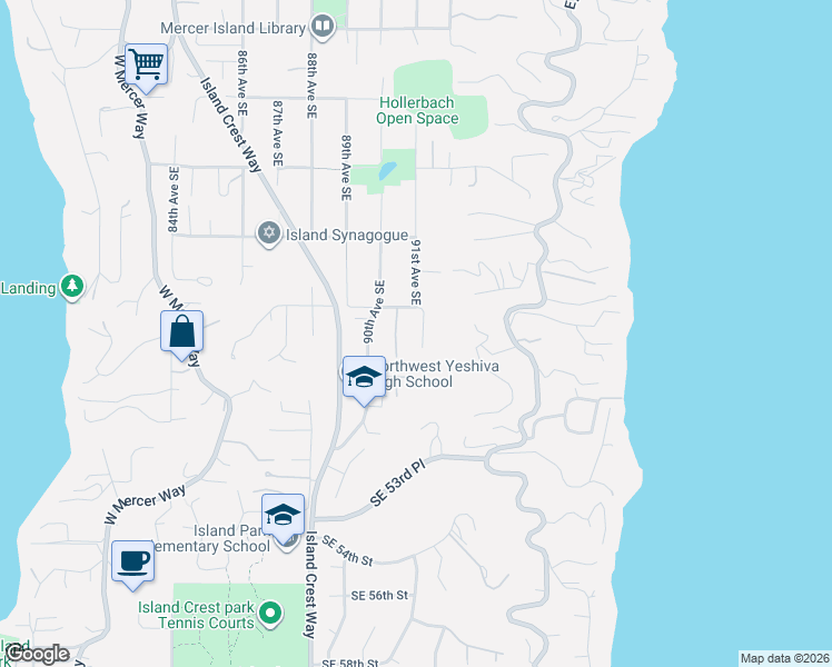 map of restaurants, bars, coffee shops, grocery stores, and more near 4817 91st Avenue Southeast in Mercer Island