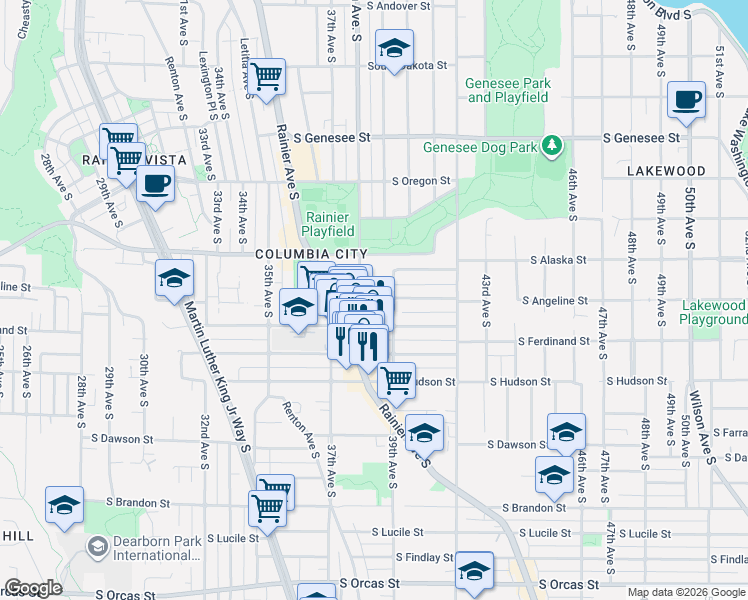 map of restaurants, bars, coffee shops, grocery stores, and more near 3822 South Edmunds Street in Seattle