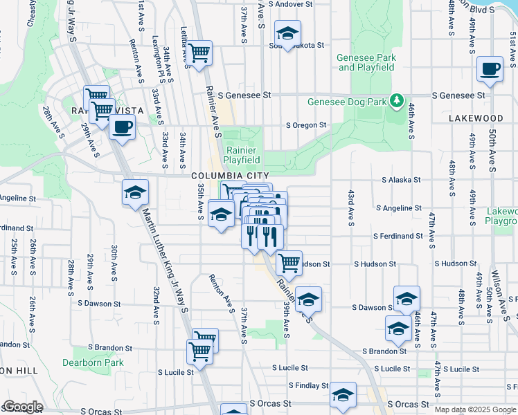 map of restaurants, bars, coffee shops, grocery stores, and more near 3822 South Edmunds Street in Seattle