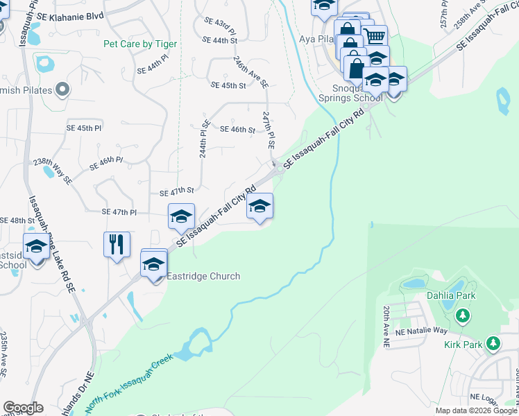 map of restaurants, bars, coffee shops, grocery stores, and more near 24635 Southeast Issaquah-Fall City Road in Issaquah