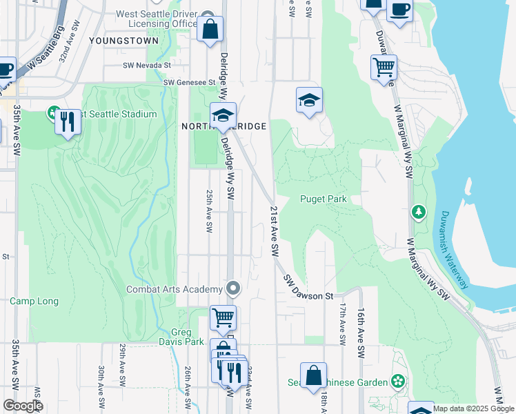 map of restaurants, bars, coffee shops, grocery stores, and more near 4810 23rd Avenue Southwest in Seattle