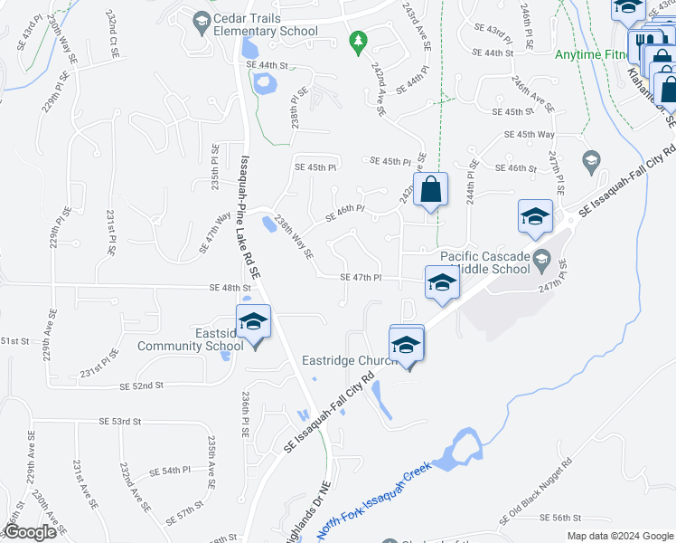 map of restaurants, bars, coffee shops, grocery stores, and more near 23836 Southeast 47th Place in Issaquah