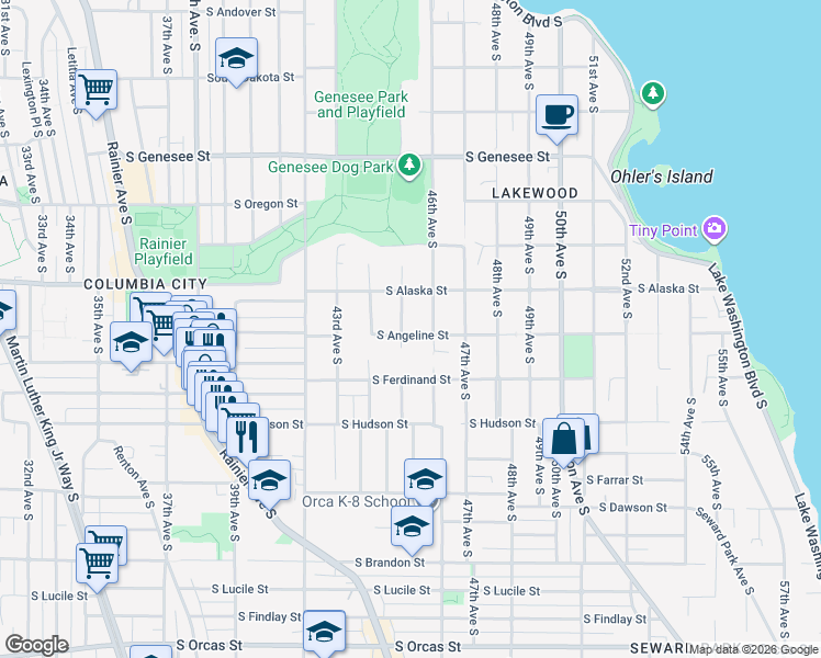 map of restaurants, bars, coffee shops, grocery stores, and more near 4817 45th Avenue South in Seattle