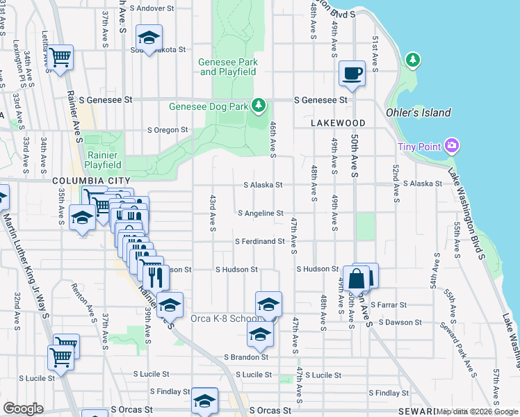 map of restaurants, bars, coffee shops, grocery stores, and more near 4817 45th Avenue South in Seattle