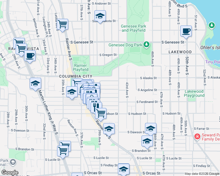 map of restaurants, bars, coffee shops, grocery stores, and more near 3946 South Edmunds Street in Seattle