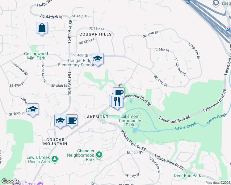 map of restaurants, bars, coffee shops, grocery stores, and more near 4810 171st Avenue Southeast in Bellevue