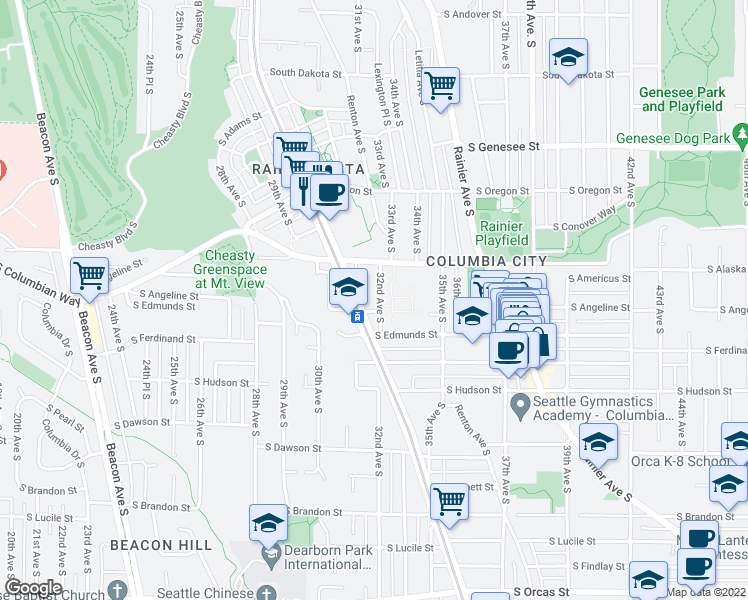 map of restaurants, bars, coffee shops, grocery stores, and more near in Seattle