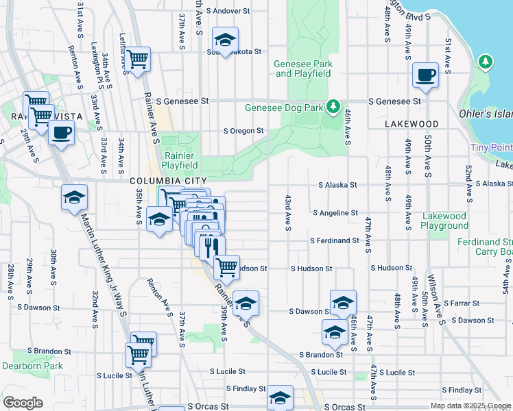 map of restaurants, bars, coffee shops, grocery stores, and more near 3946 South Edmunds Street in Seattle