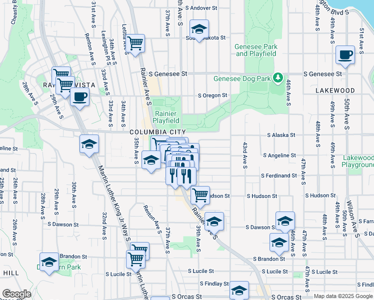 map of restaurants, bars, coffee shops, grocery stores, and more near 3822 South Edmunds Street in Seattle