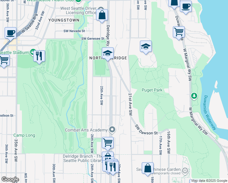 map of restaurants, bars, coffee shops, grocery stores, and more near 4804 Delridge Way Southwest in Seattle