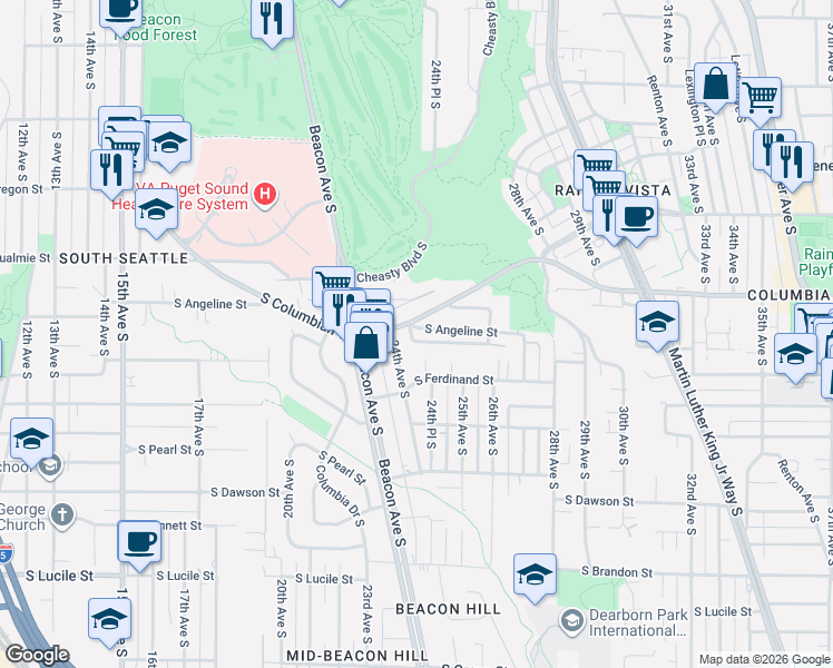 map of restaurants, bars, coffee shops, grocery stores, and more near 4882 24th Avenue South in Seattle