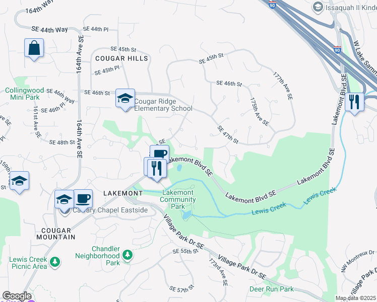 map of restaurants, bars, coffee shops, grocery stores, and more near 4751 172nd Court Southeast in Bellevue