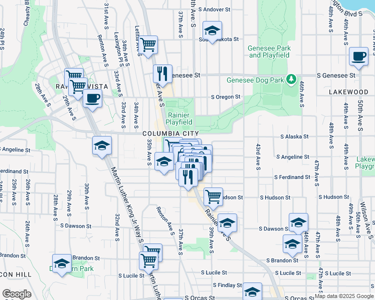 map of restaurants, bars, coffee shops, grocery stores, and more near 4714 Rainier Avenue South in Seattle