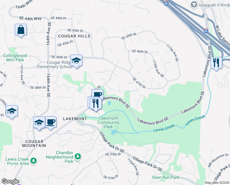 map of restaurants, bars, coffee shops, grocery stores, and more near 4751 172nd Court Southeast in Bellevue