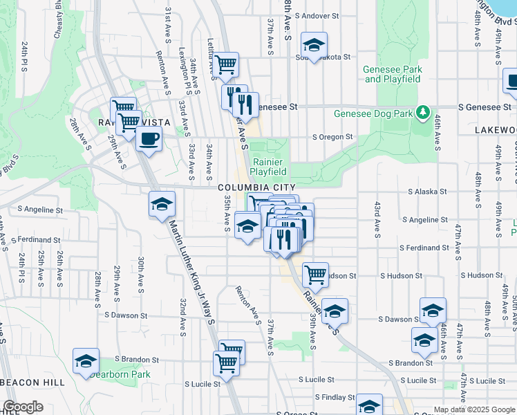 map of restaurants, bars, coffee shops, grocery stores, and more near in Seattle
