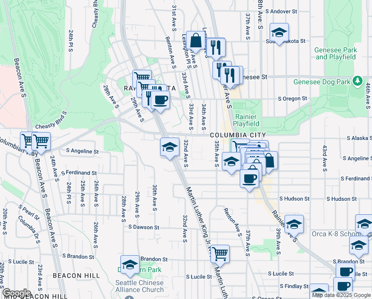 map of restaurants, bars, coffee shops, grocery stores, and more near 4705 32nd Avenue South in Seattle