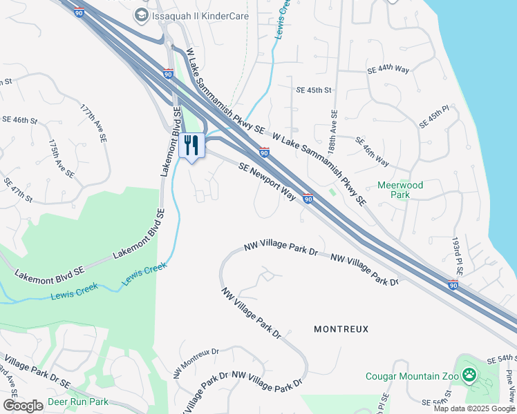 map of restaurants, bars, coffee shops, grocery stores, and more near 18505 Southeast Newport Way in Issaquah