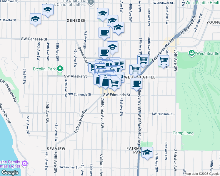 map of restaurants, bars, coffee shops, grocery stores, and more near in Seattle