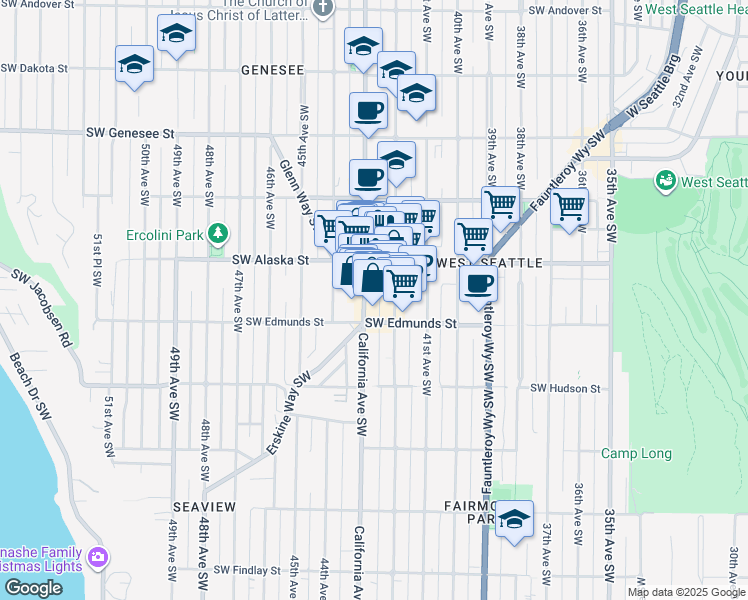 map of restaurants, bars, coffee shops, grocery stores, and more near in Seattle
