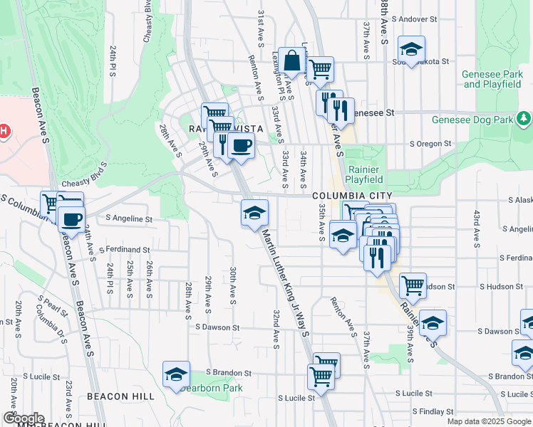 map of restaurants, bars, coffee shops, grocery stores, and more near 4705 32nd Avenue South in Seattle