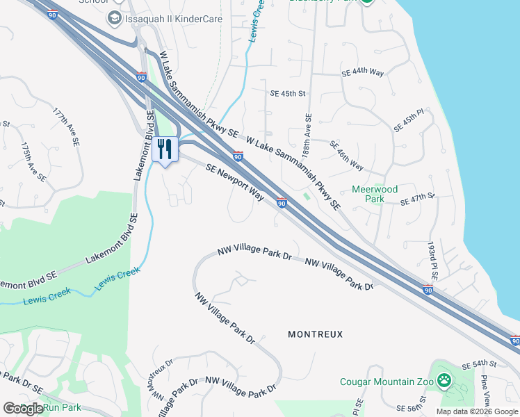 map of restaurants, bars, coffee shops, grocery stores, and more near 18609 Southeast Newport Way in Issaquah