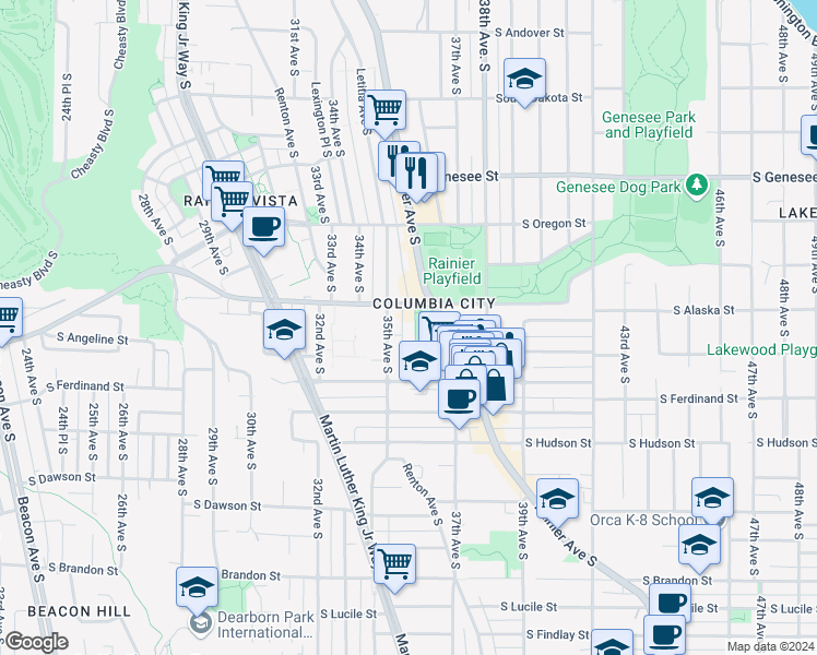 map of restaurants, bars, coffee shops, grocery stores, and more near in Seattle