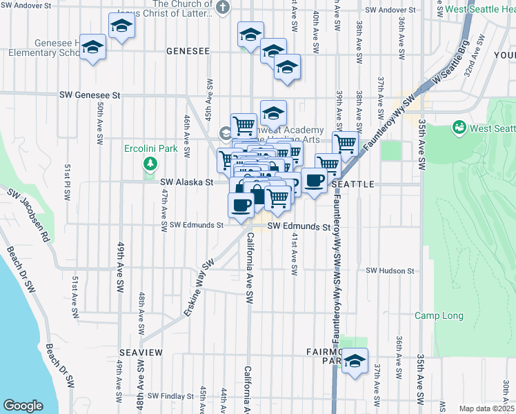 map of restaurants, bars, coffee shops, grocery stores, and more near in Seattle