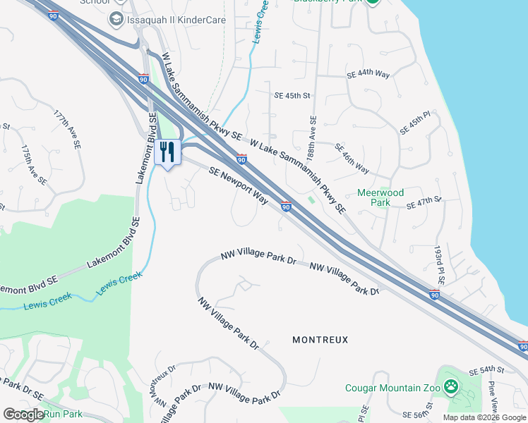 map of restaurants, bars, coffee shops, grocery stores, and more near 18609 Southeast Newport Way in Issaquah
