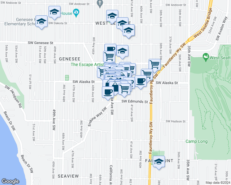 map of restaurants, bars, coffee shops, grocery stores, and more near in Seattle