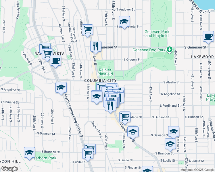 map of restaurants, bars, coffee shops, grocery stores, and more near 4720 Rainier Avenue South in Seattle