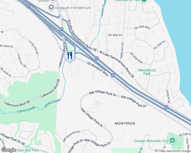 map of restaurants, bars, coffee shops, grocery stores, and more near 18501 Southeast Newport Way in Issaquah